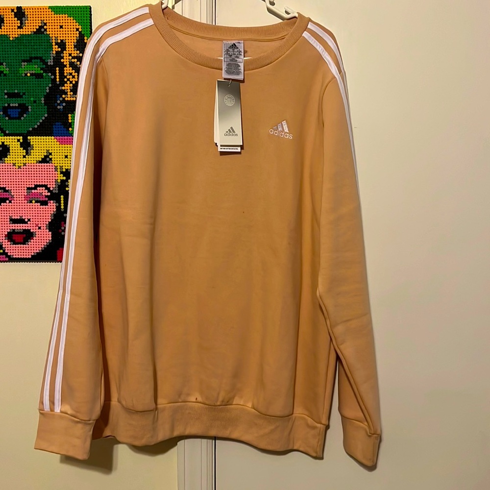 Adidas tan tricot sweater scoop neck plus size 1x